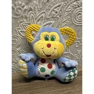 Kids II Blue Velour Monkey Plush Teether Eats Textured Sensory Polka Dot Baby